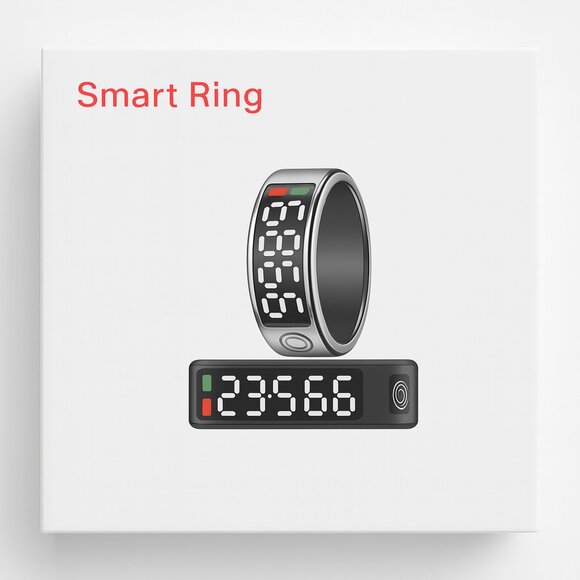 Smart Ring with LED Display - Silver, Size 8 NIB - Picture 1 of 4